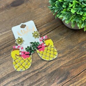 JEWELED Pineapple Cocktail Beaded Statement Earrings